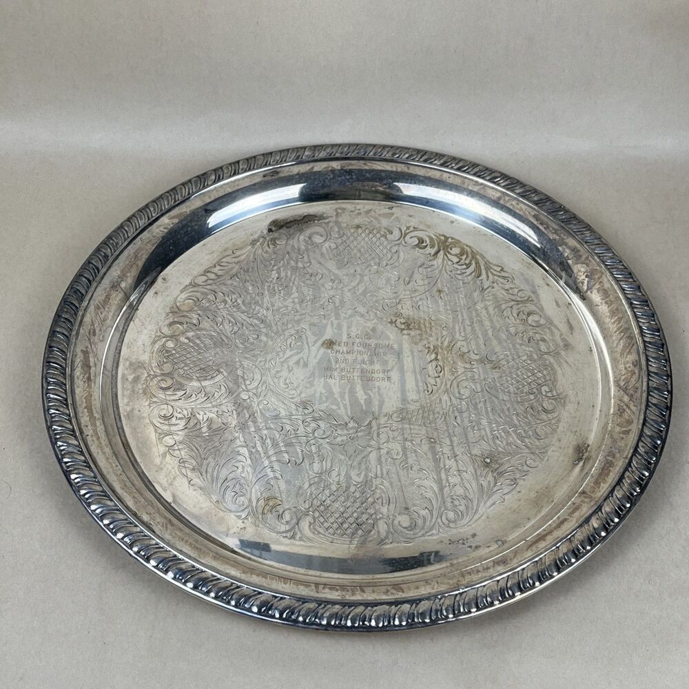 VTG Sheridan Silver Plate Engraved Silver Round Tray‎ 12” SGC Championship Prize